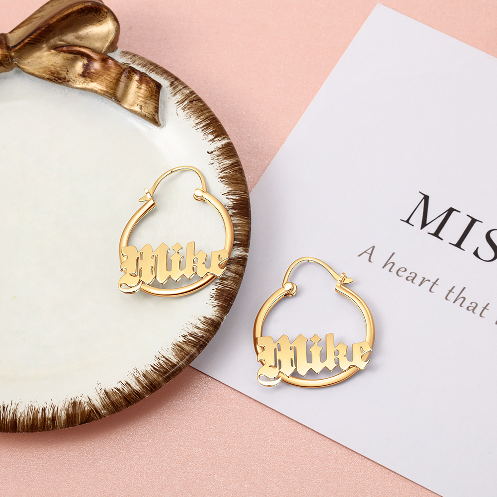 Personalised Big Circle Earring Customised 1 Name Gifts for Her-Jessemade AU