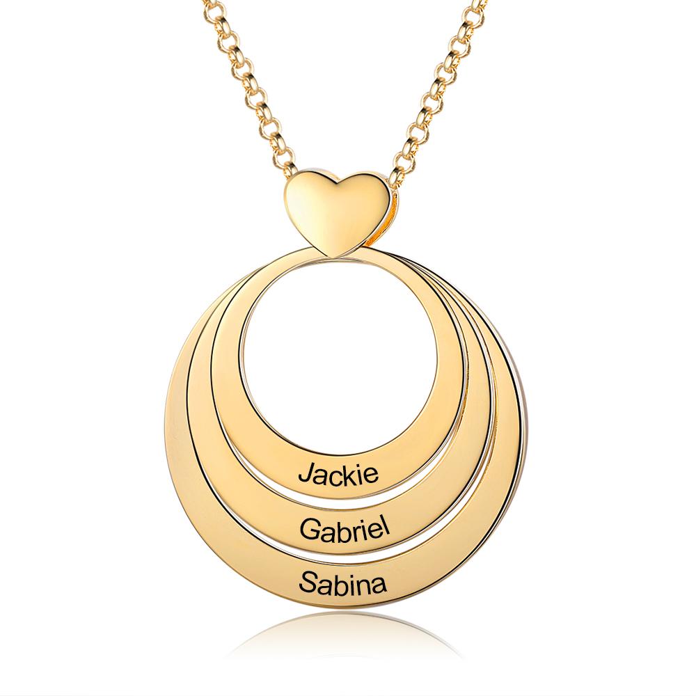 Personalised Family Circles Necklace Engraved 3 Names Love Necklace Gifts for Her