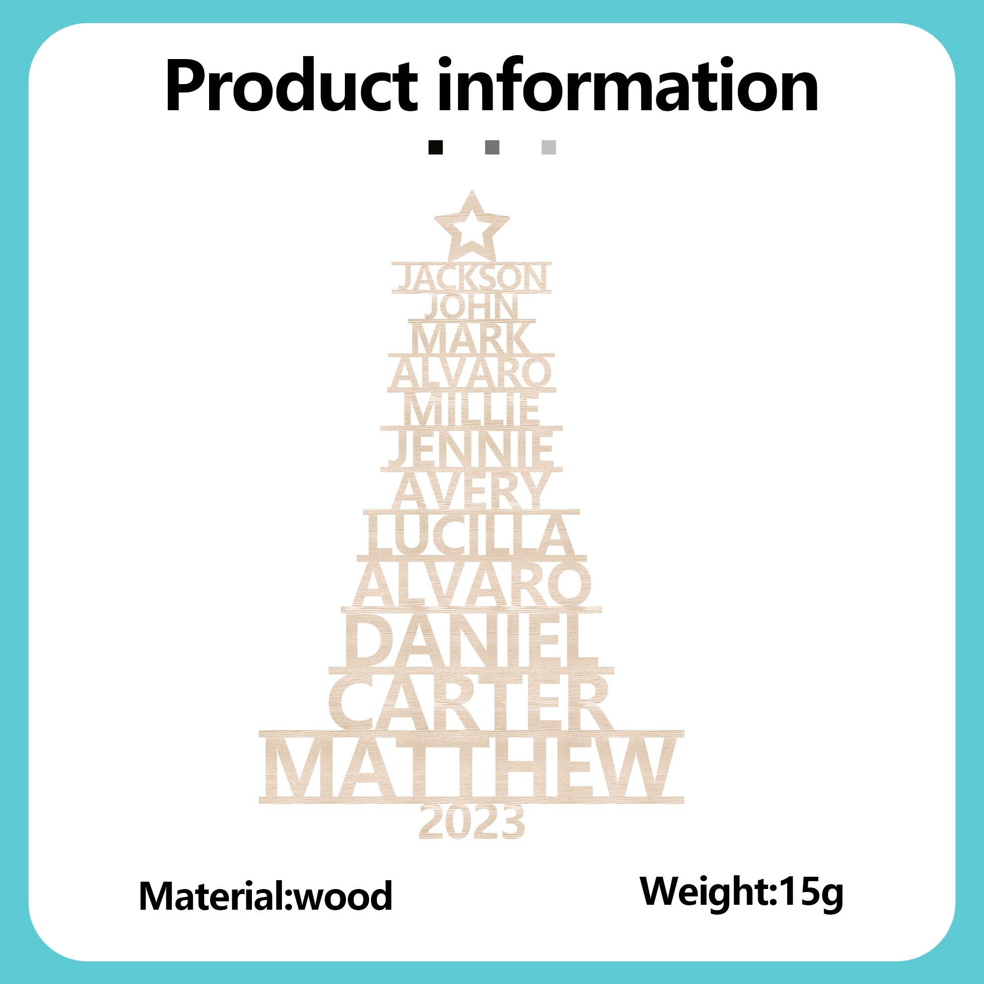 12 Names - Personalised Christmas Tree Ornaments Customised Name Xmas Wooden Decor Gifts for Family Friends-Jessemade AU