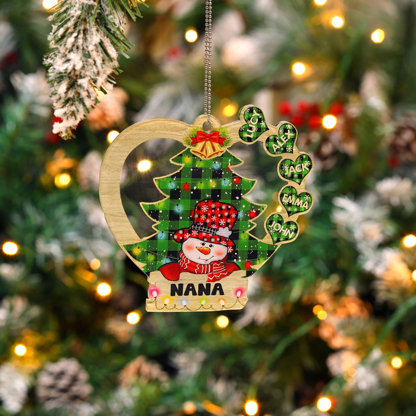 5 Names - Personalised Heart Christmas Tree Ornament Customised Name & Text Acrylic Snowman Hanging Ornaments Gift for Family-Jessemade AU