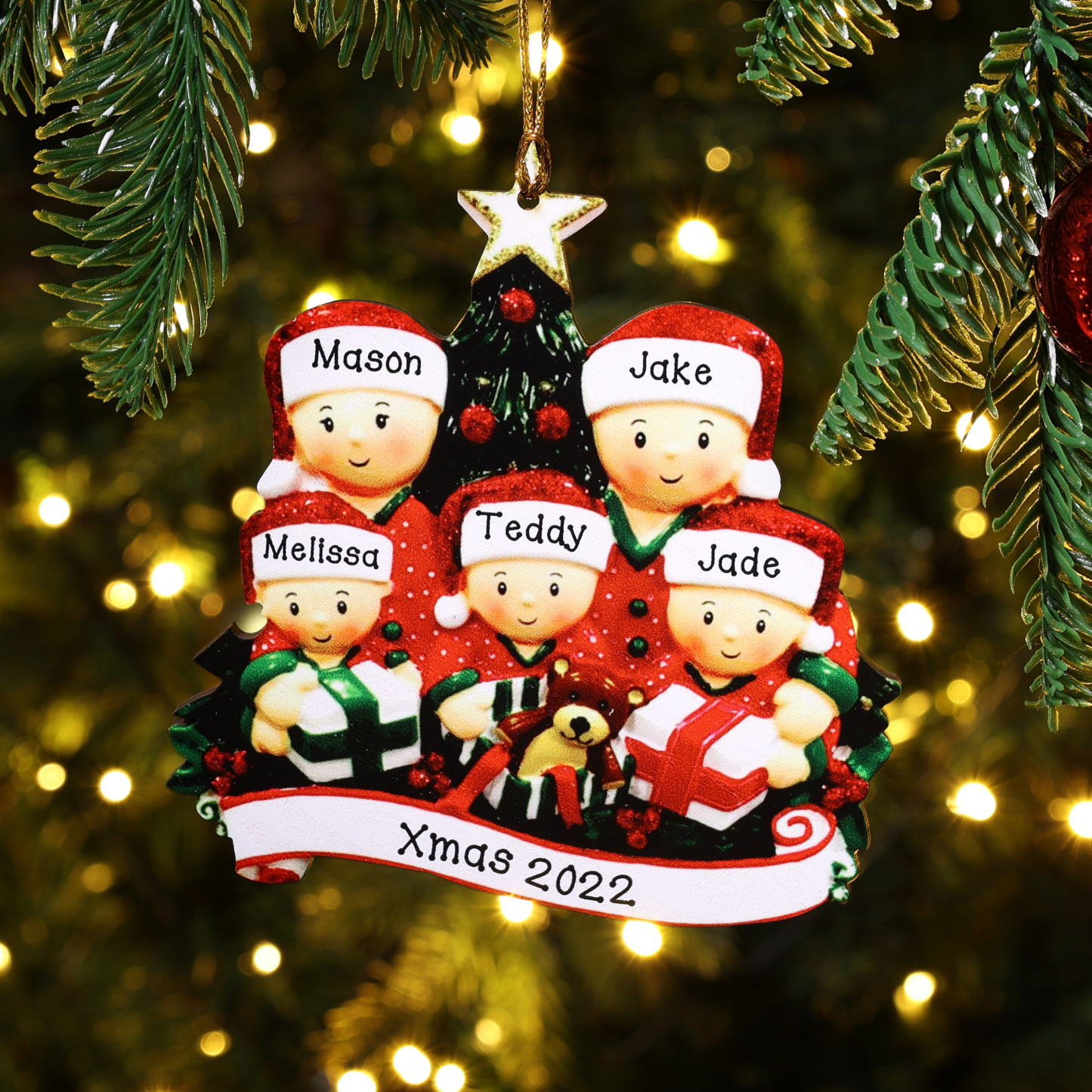 Personalised Christmas Tree Ornament Custom 5 Family Members Names Ornament-Jessemade AU