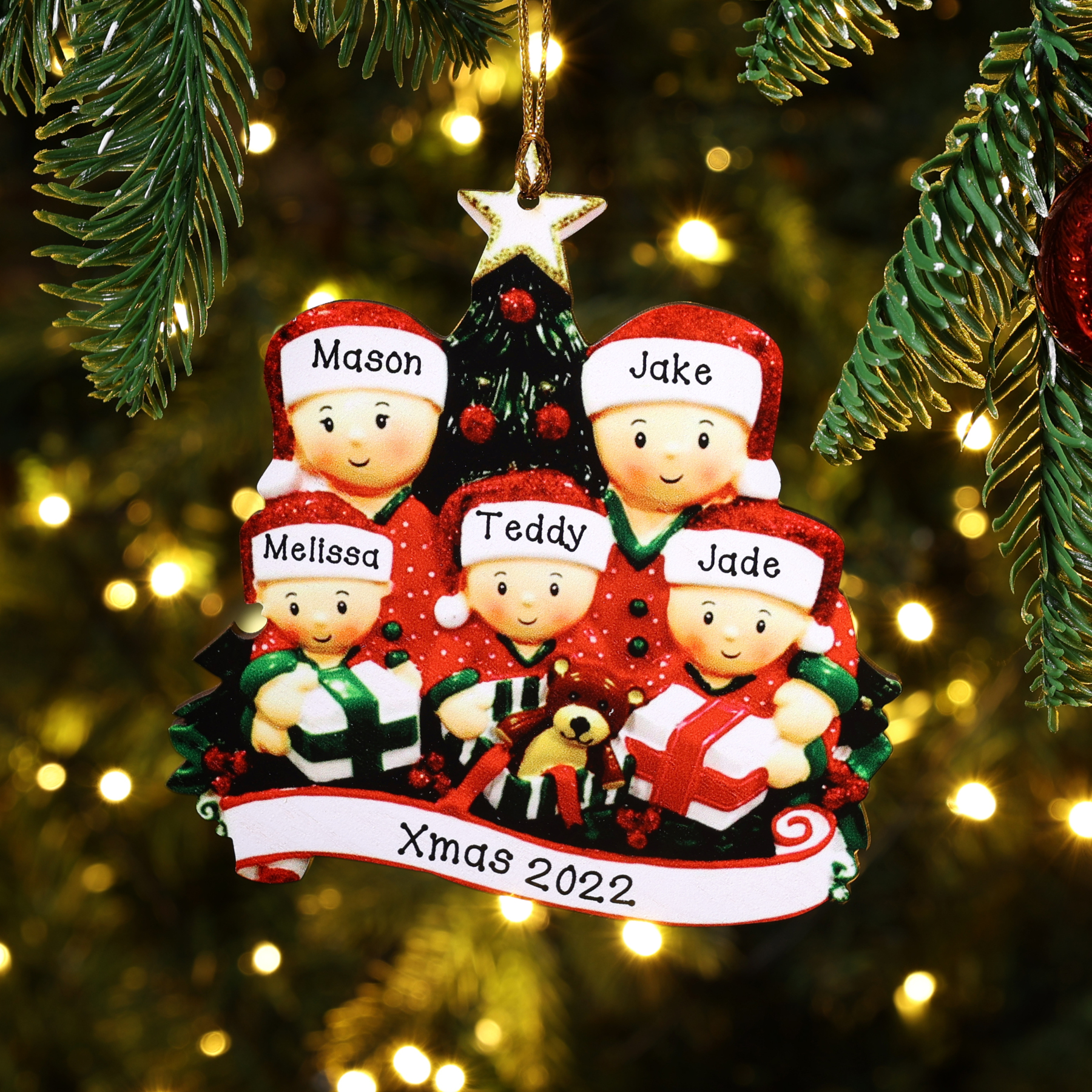 Personalised Christmas Tree Ornament Custom 5 Family Members Names Ornament-Jessemade AU