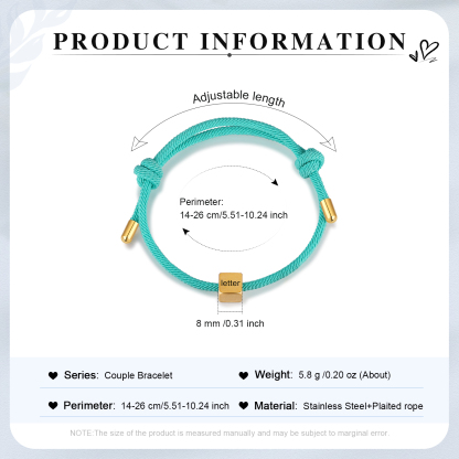 Light Blue Couple's Bracelet Custom Letter Engraved Beads Stainless Steel Bracelet Personalised Gift for Him/Her-Jessemade AU