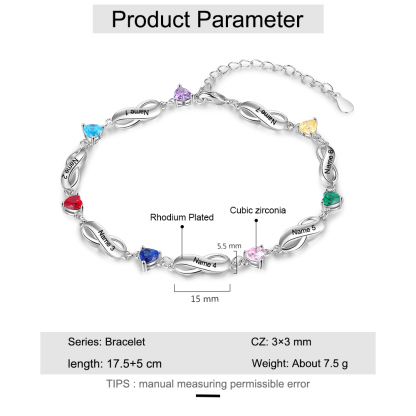 Personalised Infinity Bracelet With 7 Birthstones Engraved Names Bracelet Gift For Women-Jessemade AU