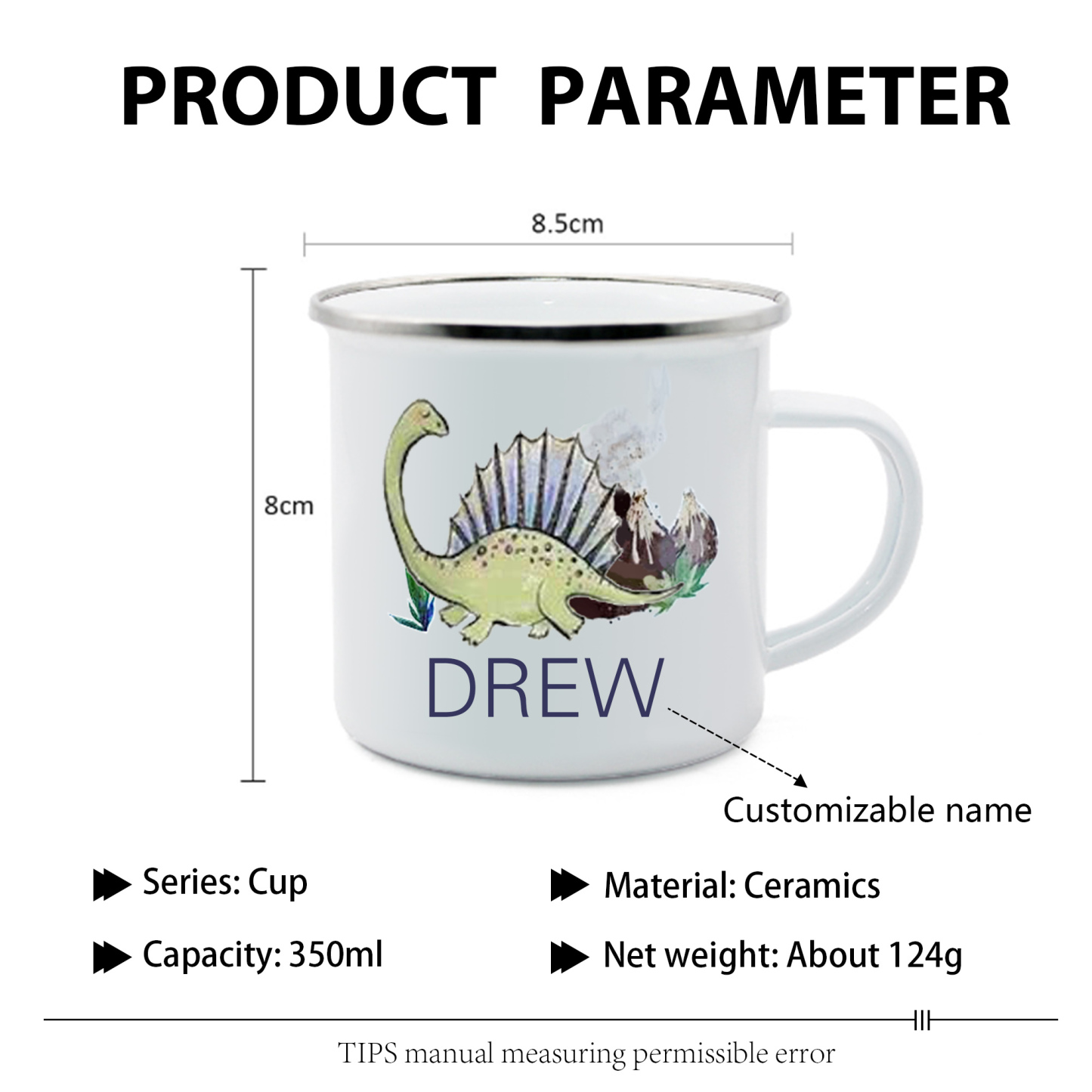 Personalised Enamel Mug Customised Name Dinosaur Cup Camping Mug Birthday Gift for Kids - Spinosaurus-Jessemade AU