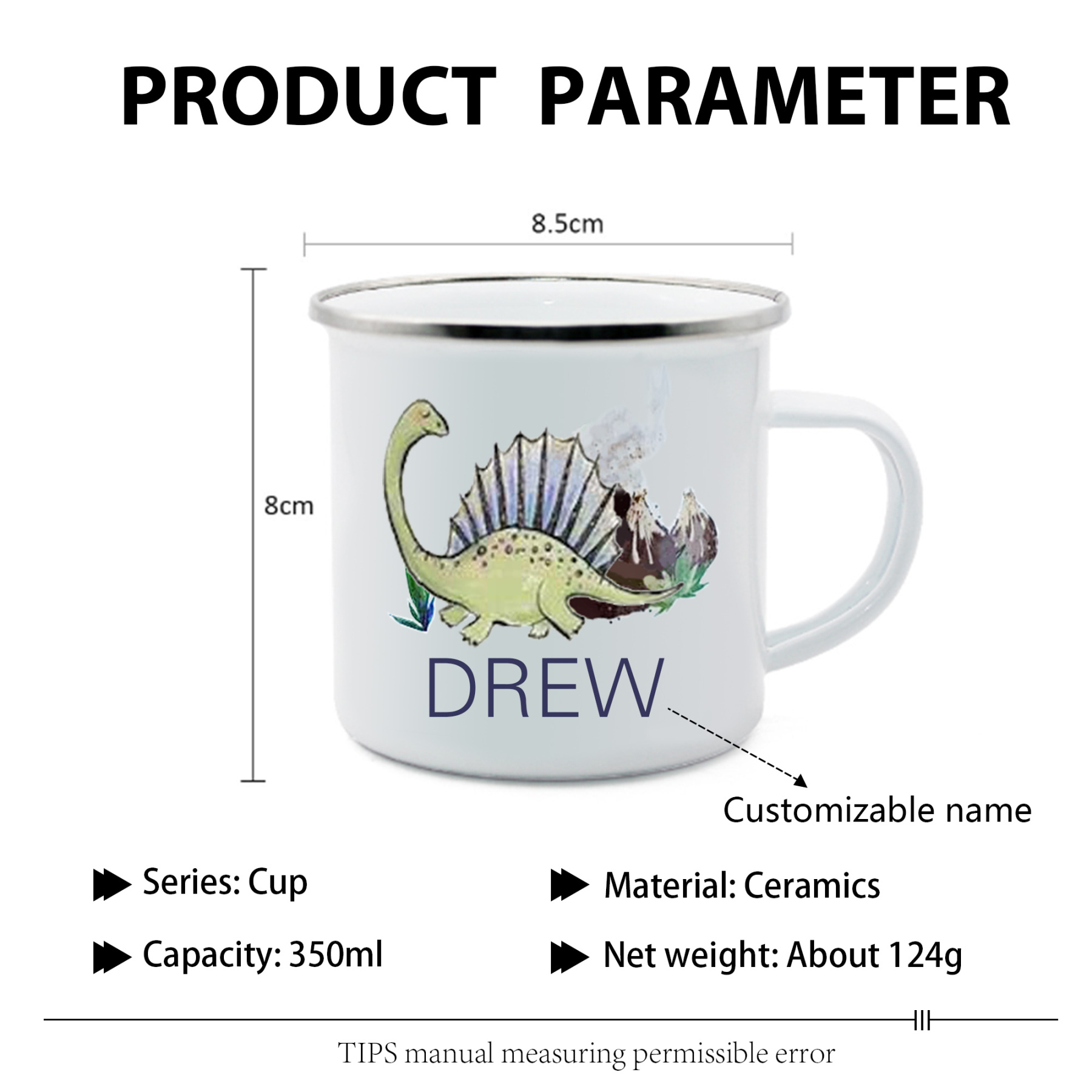 Personalised Enamel Mug Customised Name Dinosaur Cup Camping Mug Birthday Gift for Kids - Spinosaurus-Jessemade AU