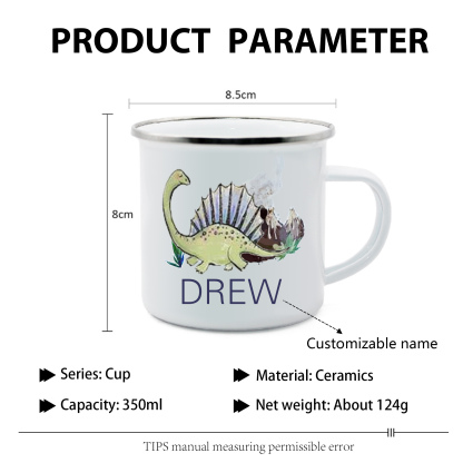 Personalised Enamel Mug Customised Name Dinosaur Cup Camping Mug Birthday Gift for Kids - Spinosaurus-Jessemade AU
