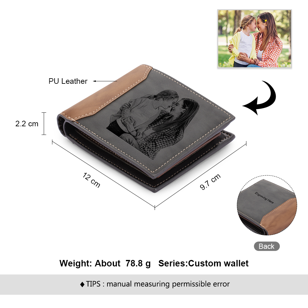 Personalised Leather Wallet Engraved Photo Short Purse Gifts For Men