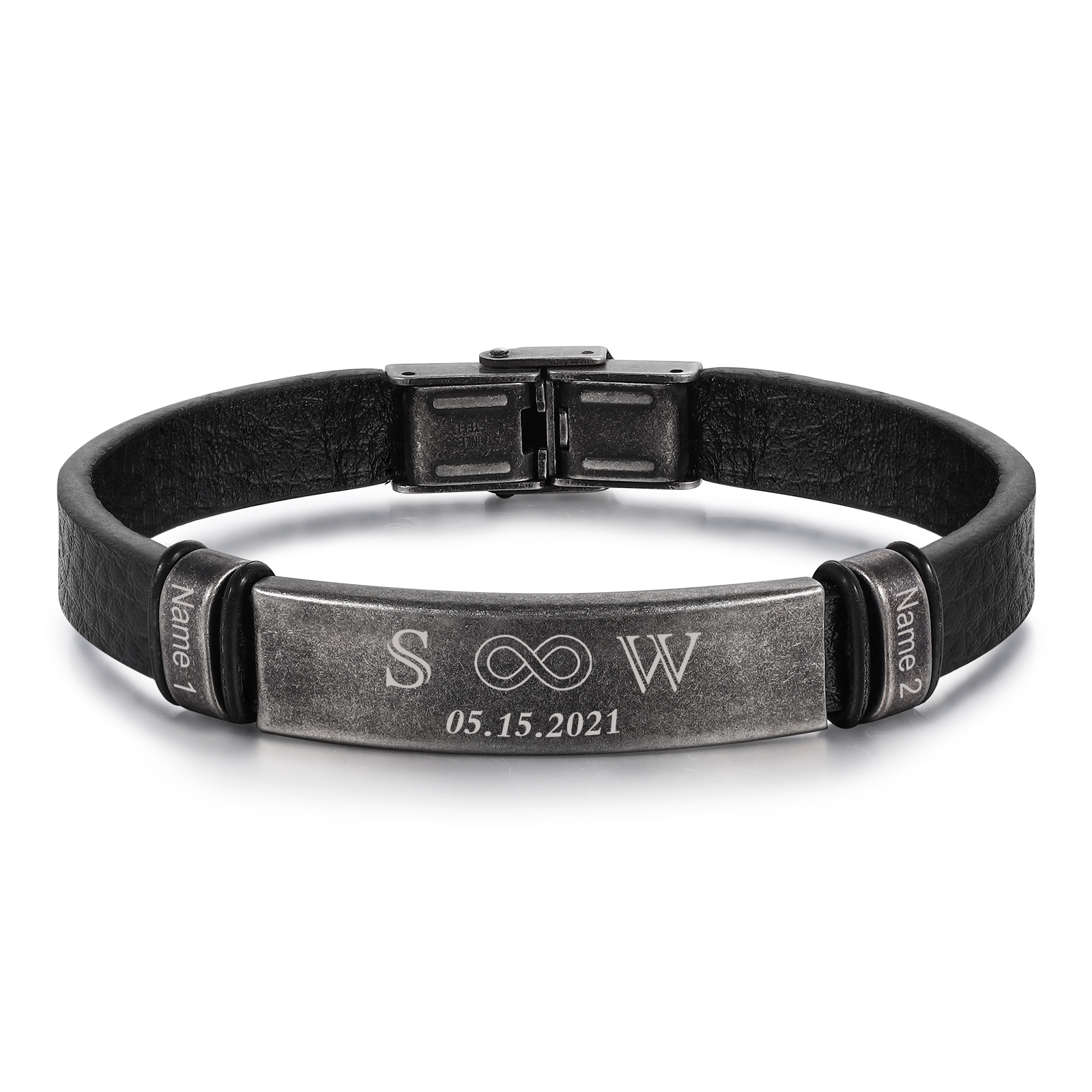 Personalised Men's Leather Bracelets Custom 2 Names 2 Letters Eternity Bracelet Black Gift for Him-Jessemade AU