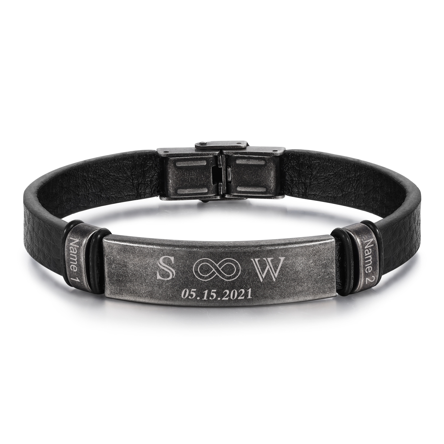 Personalised Men's Leather Bracelets Custom 2 Names 2 Letters Eternity Bracelet Black Gift for Him-Jessemade AU