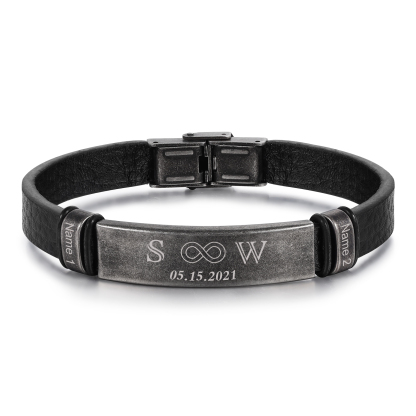 Personalised Men's Leather Bracelets Custom 2 Names 2 Letters Eternity Bracelet Black Gift for Him-Jessemade AU