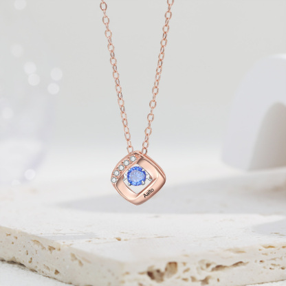 Custom Family Necklace with 1 Birthstone Engraving Names Dancing Stone Necklace-Jessemade AU