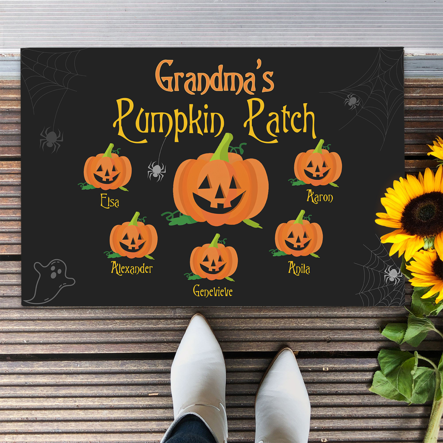 Personalised Halloween Doormat Custom 6 Names Pumpkin Doormat Home Decor - Grandma's Pumpkin Patch-Jessemade AU