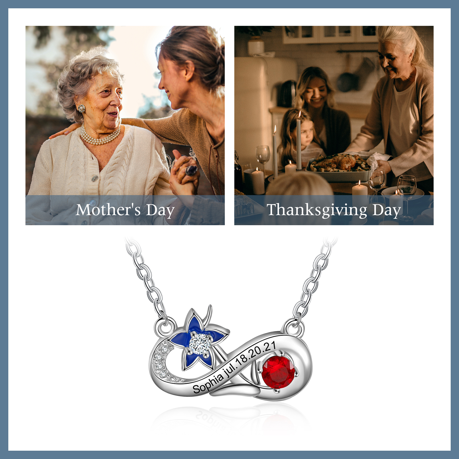 Personalised July Birthflower Necklace With Birthstone Gift For Women-Jessemade AU