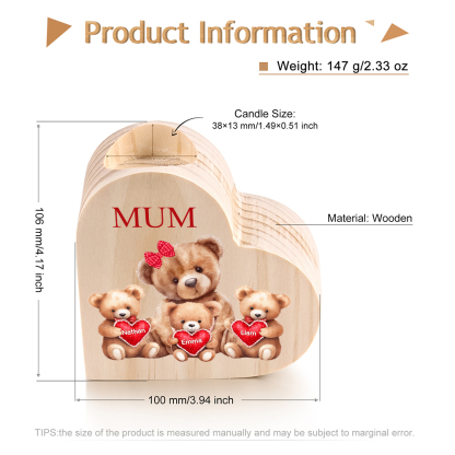 Personalised 3 Names & 1 Text Candle Holder Teddy Bear Wooden Candlestick Gifts for Grandma/Mother-Jessemade AU