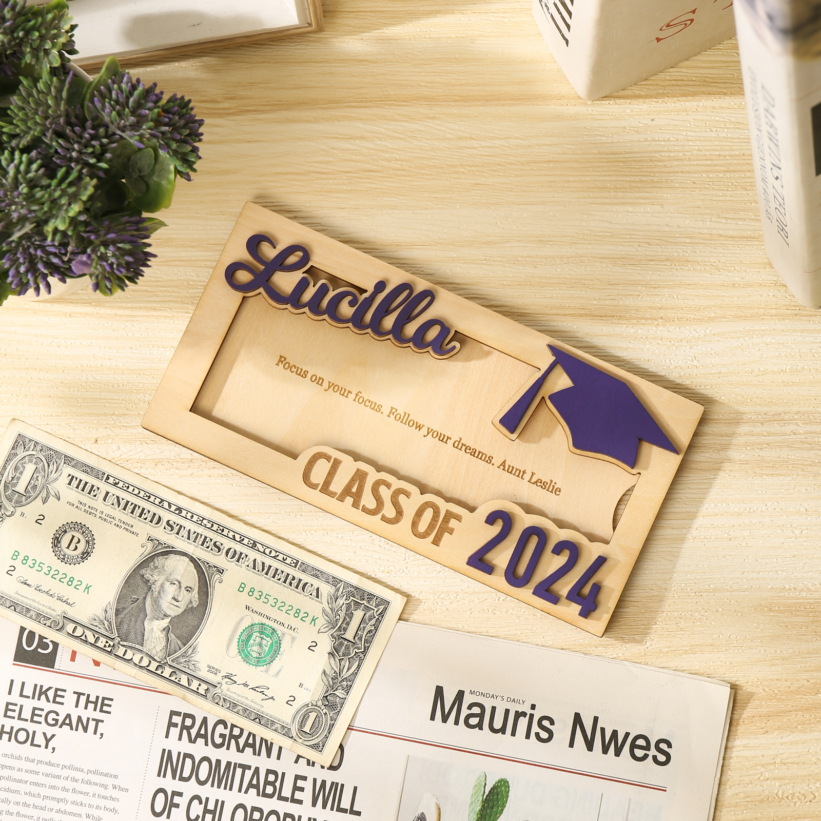 Class of 2024 Personalised Graduation Cash Clip Custom Name & Text Cash Box Creative Gifts for Her/Him-Jessemade AU