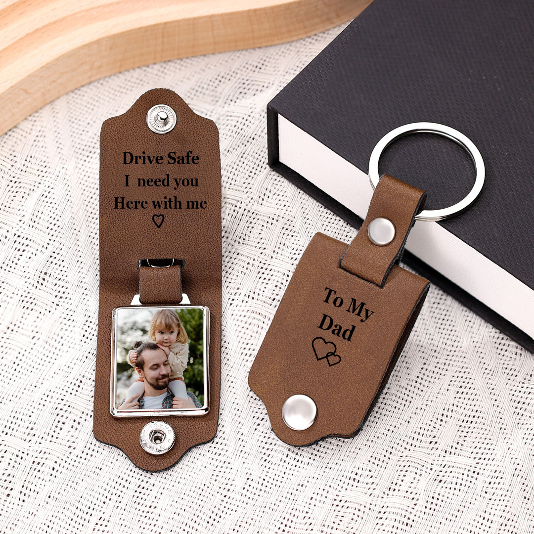 Personalised Photo Keychain Custom Text Leather Keyring Valentine's Day Gift