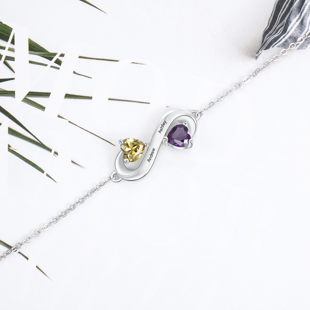 Personalised Infinity Heart Bracelet with 2 Birthstones Engraved 2 Names Bracelet Gifts For Her-Jessemade AU