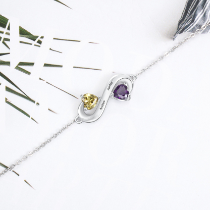 Personalised Infinity Heart Bracelet with 2 Birthstones Engraved 2 Names Bracelet Gifts For Her-Jessemade AU