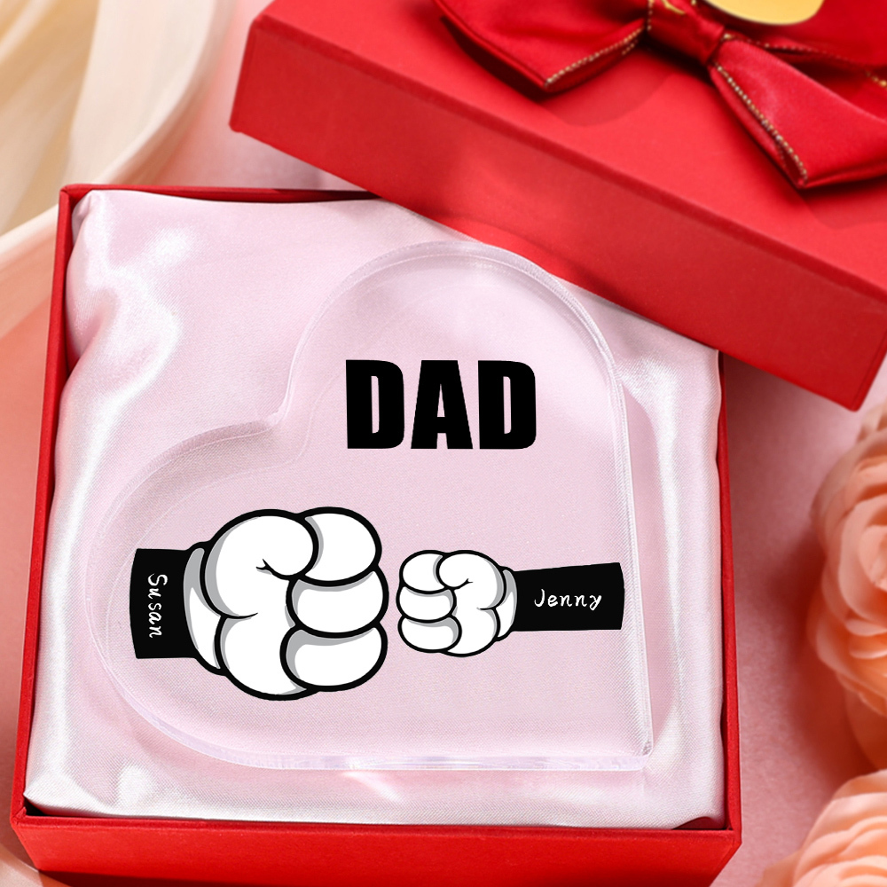Personalised Acrylic Heart Keepsake Custom 2 Names & 1 Text Fist Bump Ornaments Gifts for Dad/Grandpa-Jessemade AU
