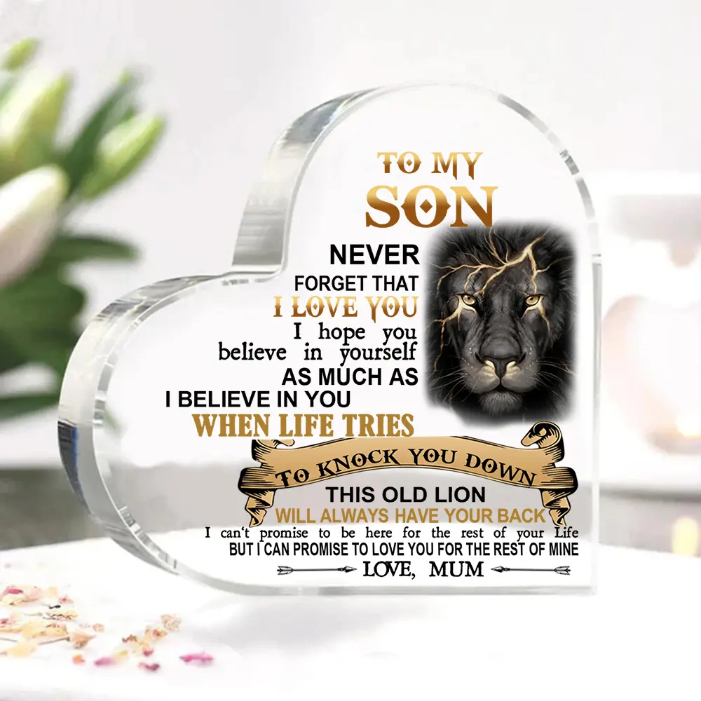 To My Son Acrylic Heart Keepsake Dad to Son Heart Ornament - This Old Lion Will Always Have Your Back-Jessemade AU