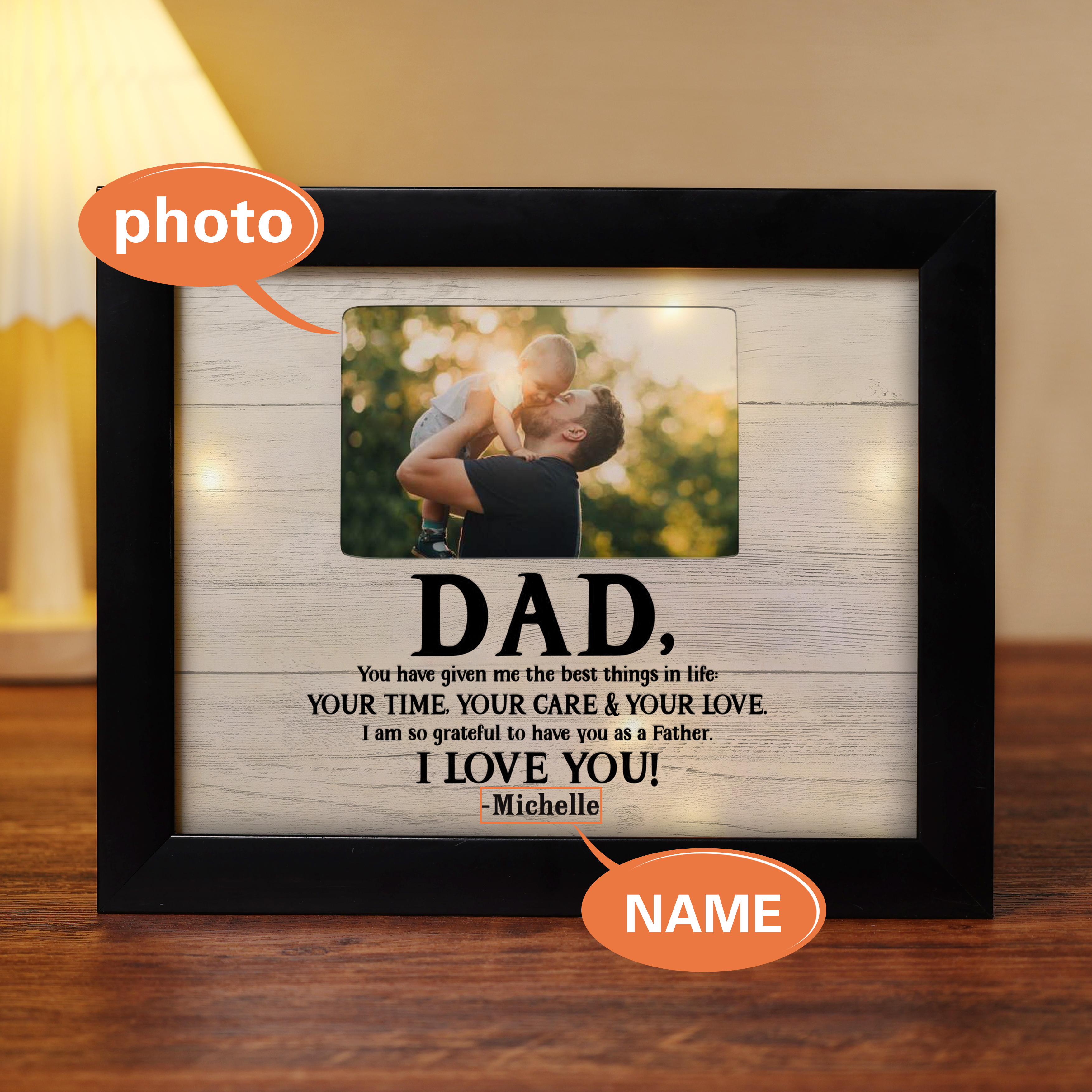 Personalised Father Photo Frames With Light Custom Photos Home Decor Gifts-I am so grateful to have you as a Father-Jessemade AU