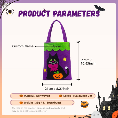 Personalised Halloween Tote Bags Custom 1 Name Tote Bag Halloween Candy Bag for Kids-Jessemade AU