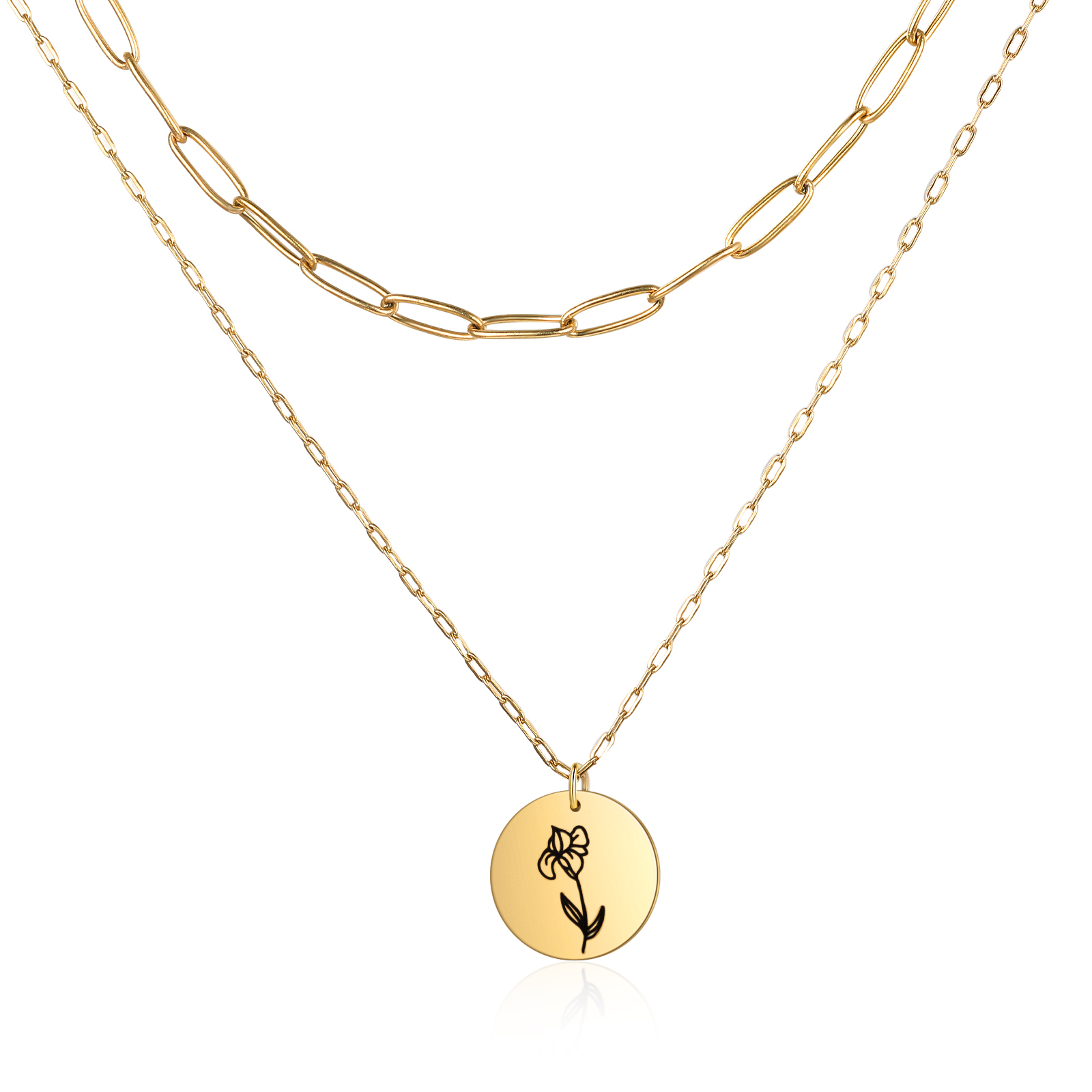 Personalised Double Necklace With 2 Birthflowers Engraved Name Gift For Her-Jessemade AU
