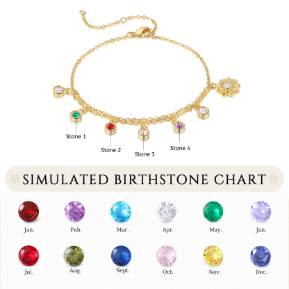 Personalised Women's Bracelet Custom 4 Birthstones Bracelet Gold Adjustable Bracelet Mother's Day Gift for Her-Jessemade AU