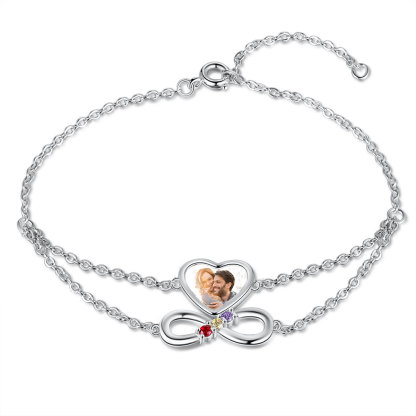 Personalised Heart Photo Bracelet With 3 Birthstones Custom Photo Bracelet Gifts For Her-Jessemade AU