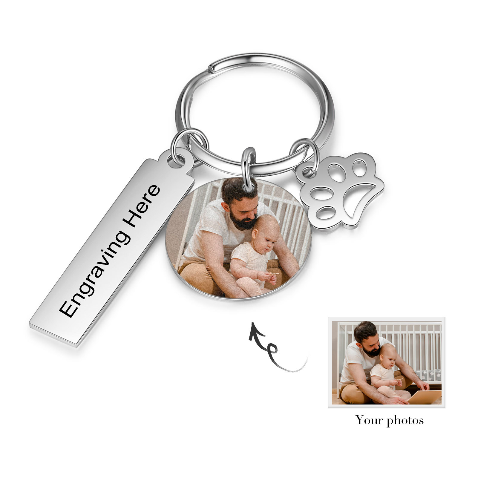 Personalised Photo Keychain Custom Text Keychain Stainless Steel Gifts For Him/Her-Jessemade AU