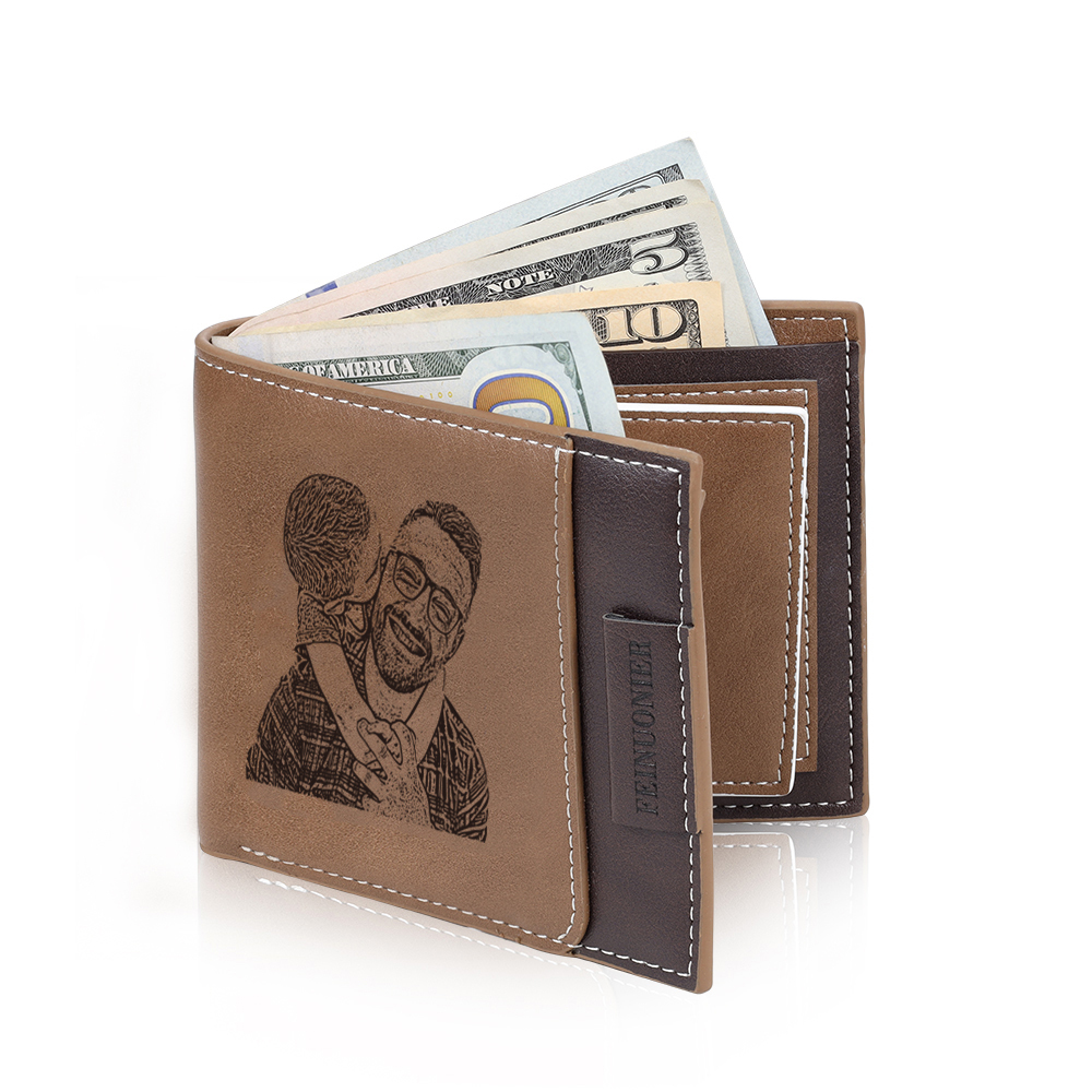 Personalised Photo & Name & Letter Billfold Wallet Custom Monogram Leather Wallet Gift for Men-Jessemade AU