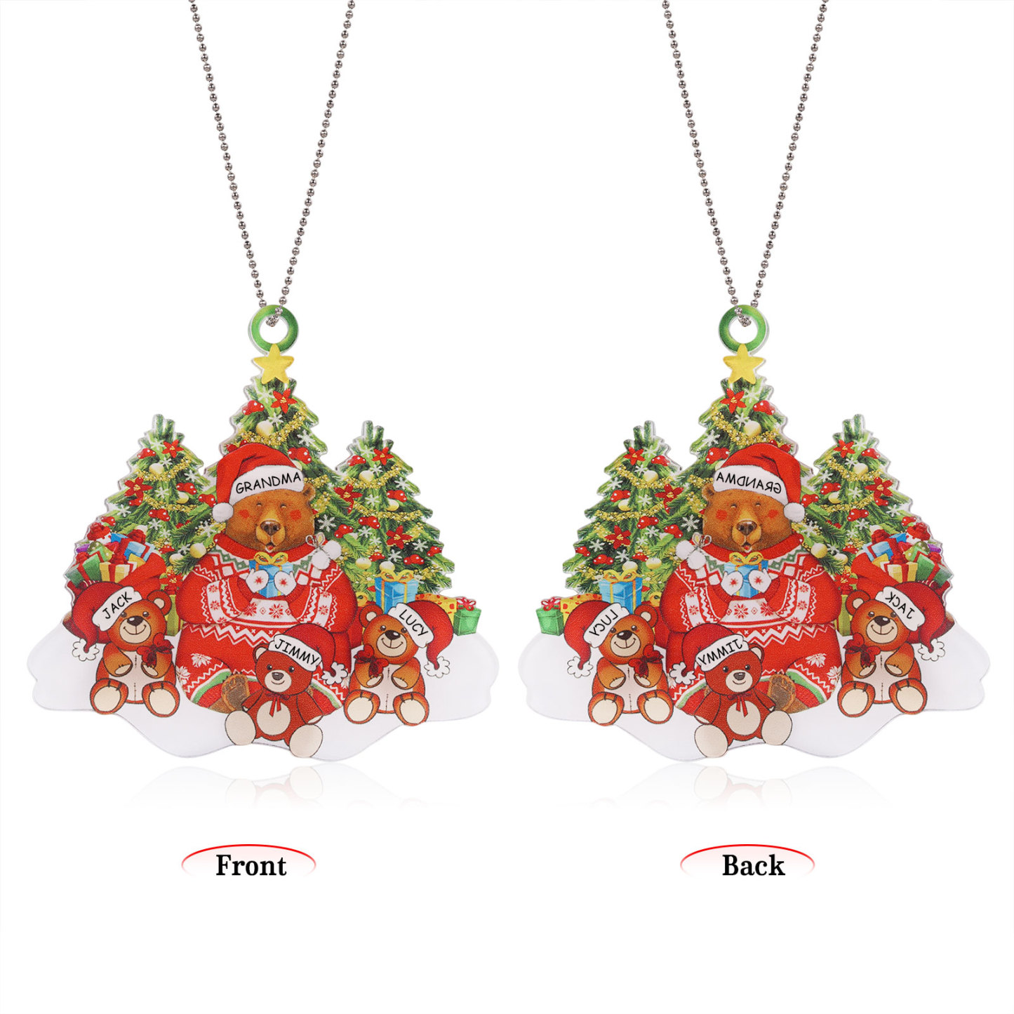 4 Names - Personalised Acrylic Christmas Bear Ornaments Customised Text & Name Xmas Pendant Gifts for Family-Jessemade AU