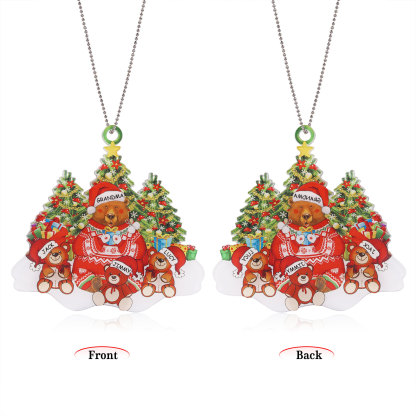 4 Names - Personalised Acrylic Christmas Bear Ornaments Customised Text & Name Xmas Pendant Gifts for Family-Jessemade AU