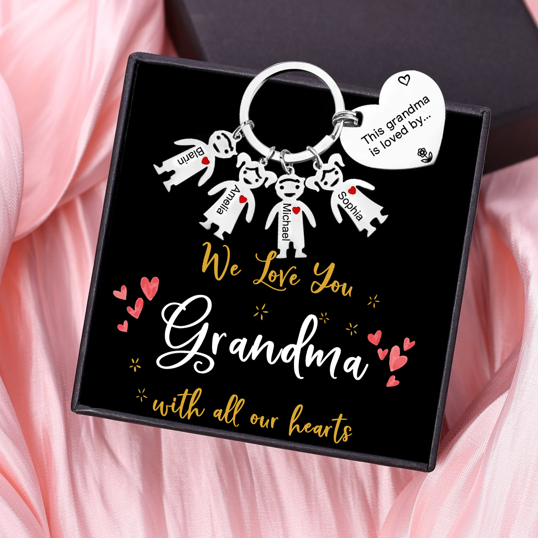 Personalised Keychain with Kid Charm Engraved 4 Names Family Keychain for Grandma-Jessemade AU
