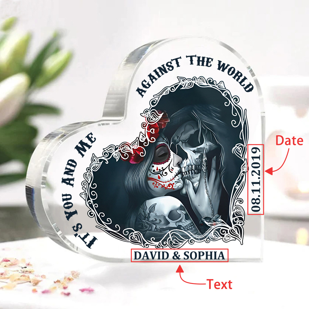 Couple Acrylic Heart Keepsake Customised Text & Date Ornament Valentine's Day Gift For Couples - IT'S YOU AND ME AGAINST THE WORLD-Jessemade AU