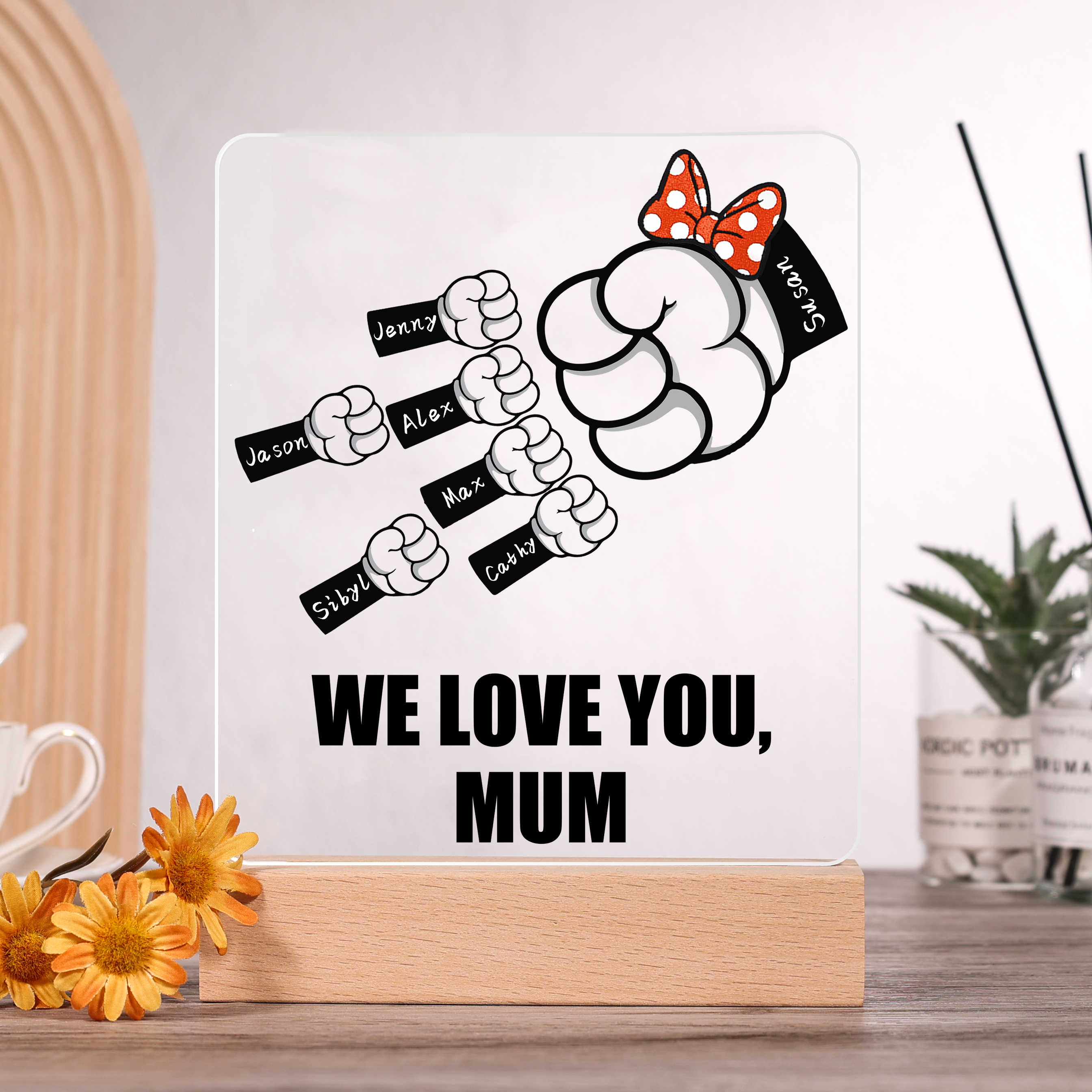 7 Names - Personalised Acrylic Night Light Custom Names & Text Fist Bump LED Lamp Gifts for Family-Jessemade AU