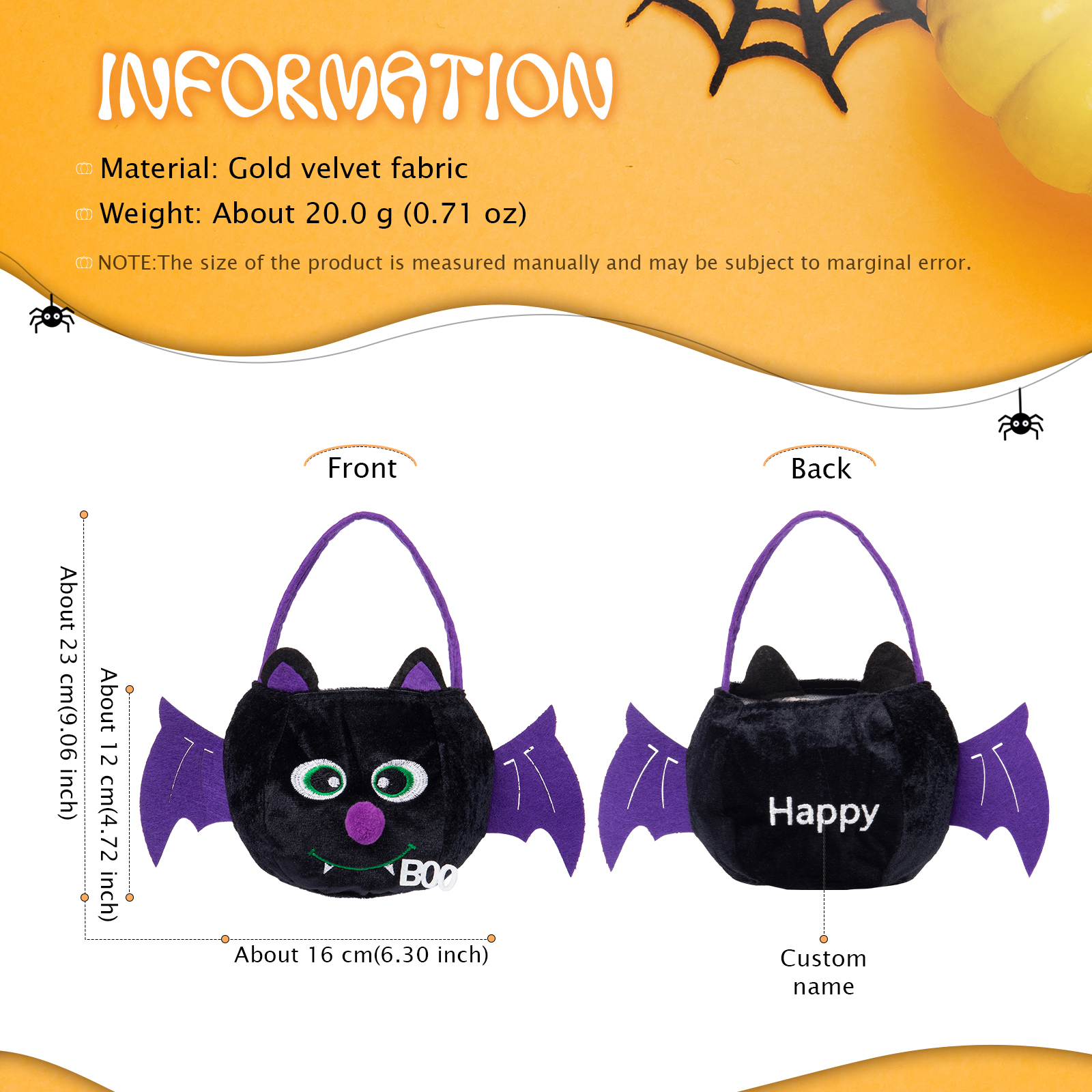 Halloween Tote Bag Custom 1 Name Pumpkin Tote Bag Halloween Candy Bag for Kids-Jessemade AU