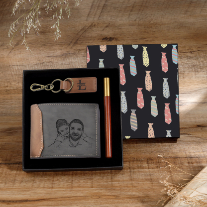 Personalised Photo & Name & Letter & Text & Calendar Gift Set Custom Wallet & Keychain & Pen Gift Box Set Father’s Day Gift for Him-Jessemade AU