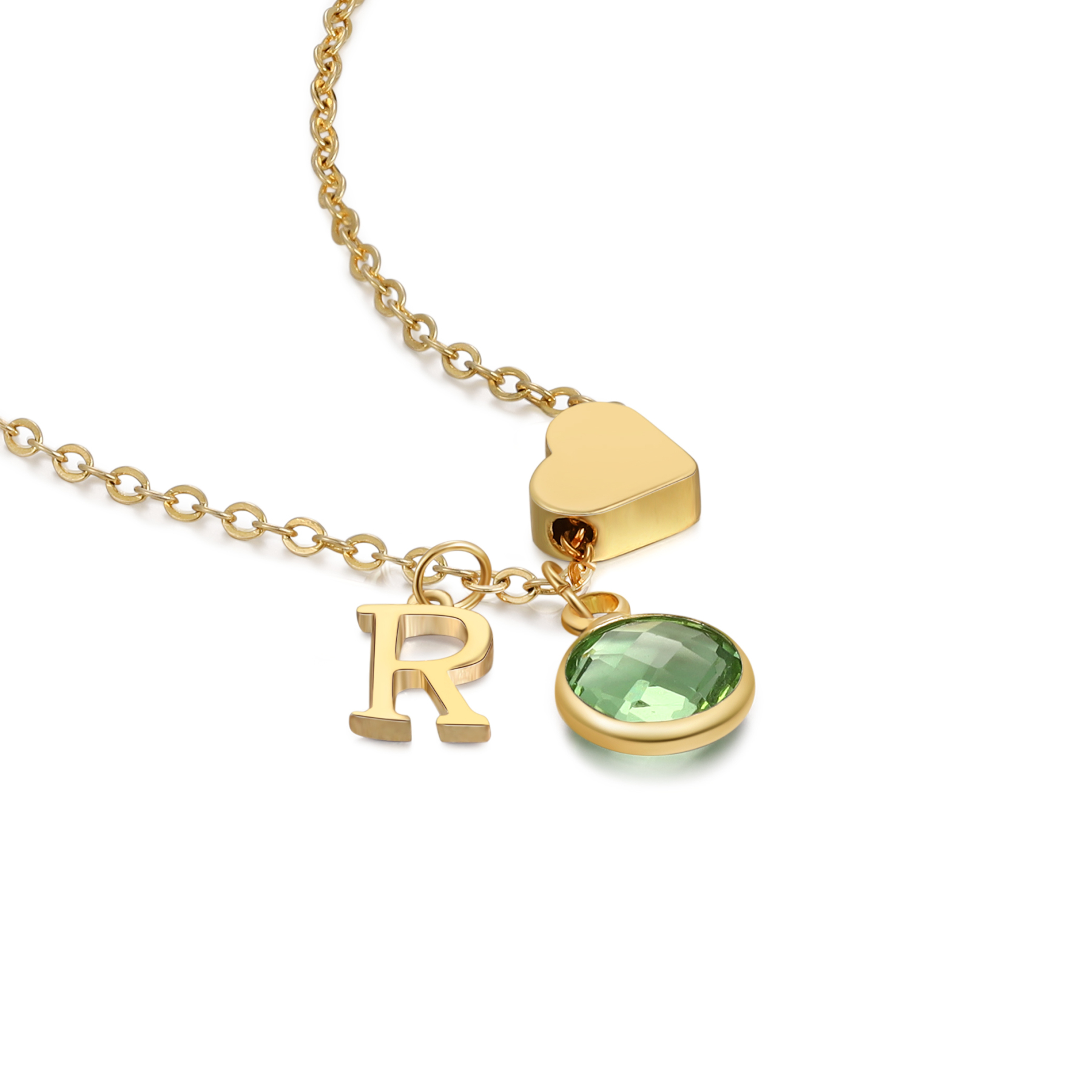 Back To School Personalised Heart Necklace Custom Birthstone and Initial Necklace-Jessemade AU