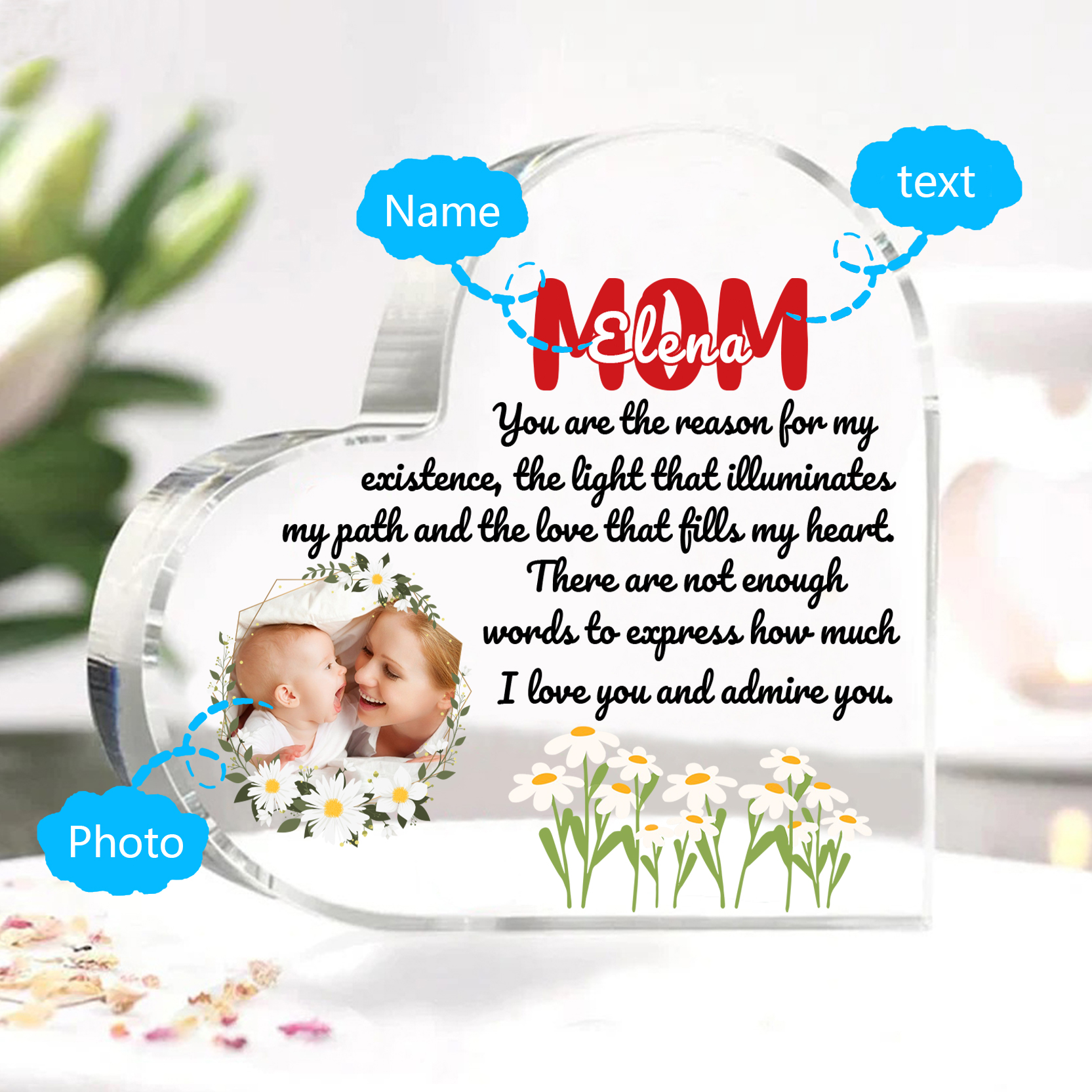 Personalised Photo & Text & Name Acrylic Heart Keepsake Gift for Mother - You Are The Reason For My Existence-Jessemade AU