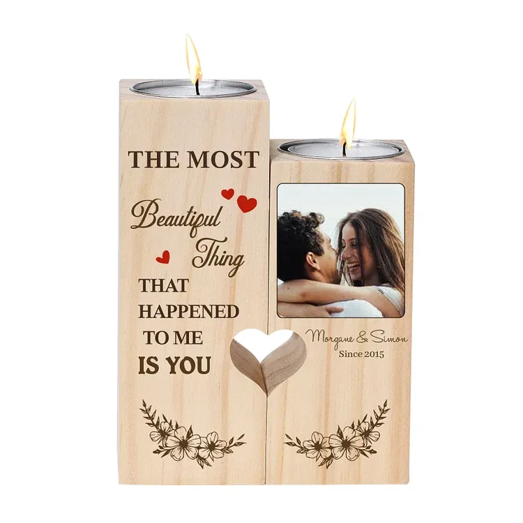 Personalised Couple Heart Candle Holder Engrave Photo Wooden Candlesticks Valentines Gift-Jessemade AU