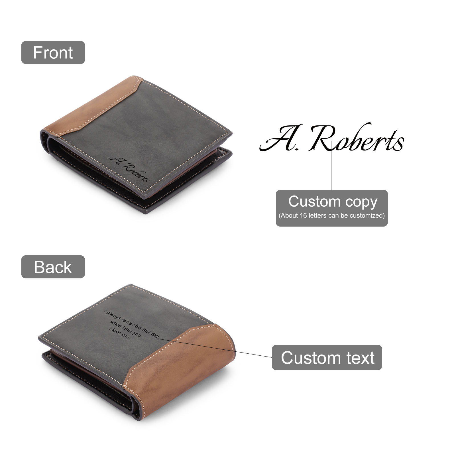 Personalised Leather Wallet Engraved Name Short Purse Custom Folding Wallet Gifts For Him-Jessemade AU