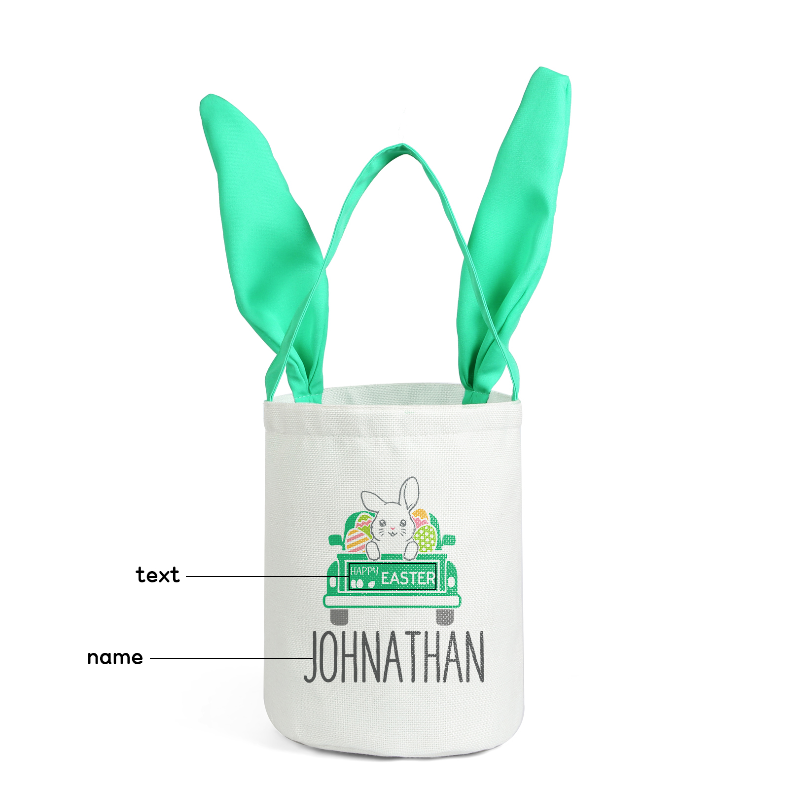 Easter Bunny Tote Bag Personalised Name & Text Bucket Bag Bunny Truck Basket Gifts For Kids-Jessemade AU