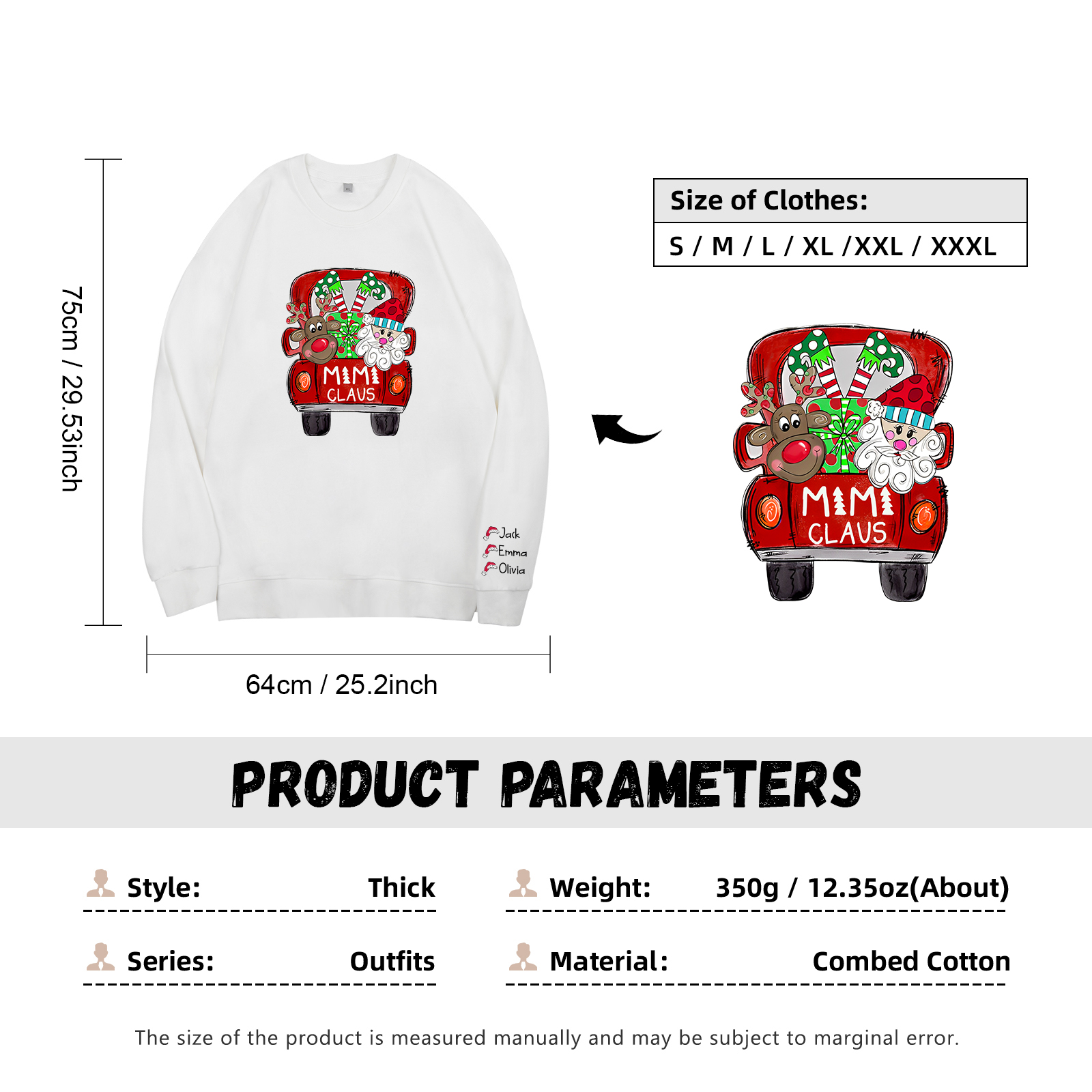 3 Names - Personalised Christmas Sweatshirt Custom Name & Text Sweatshirt Mimi Claus Sweatshirt Gift for Family -Jessemade AU