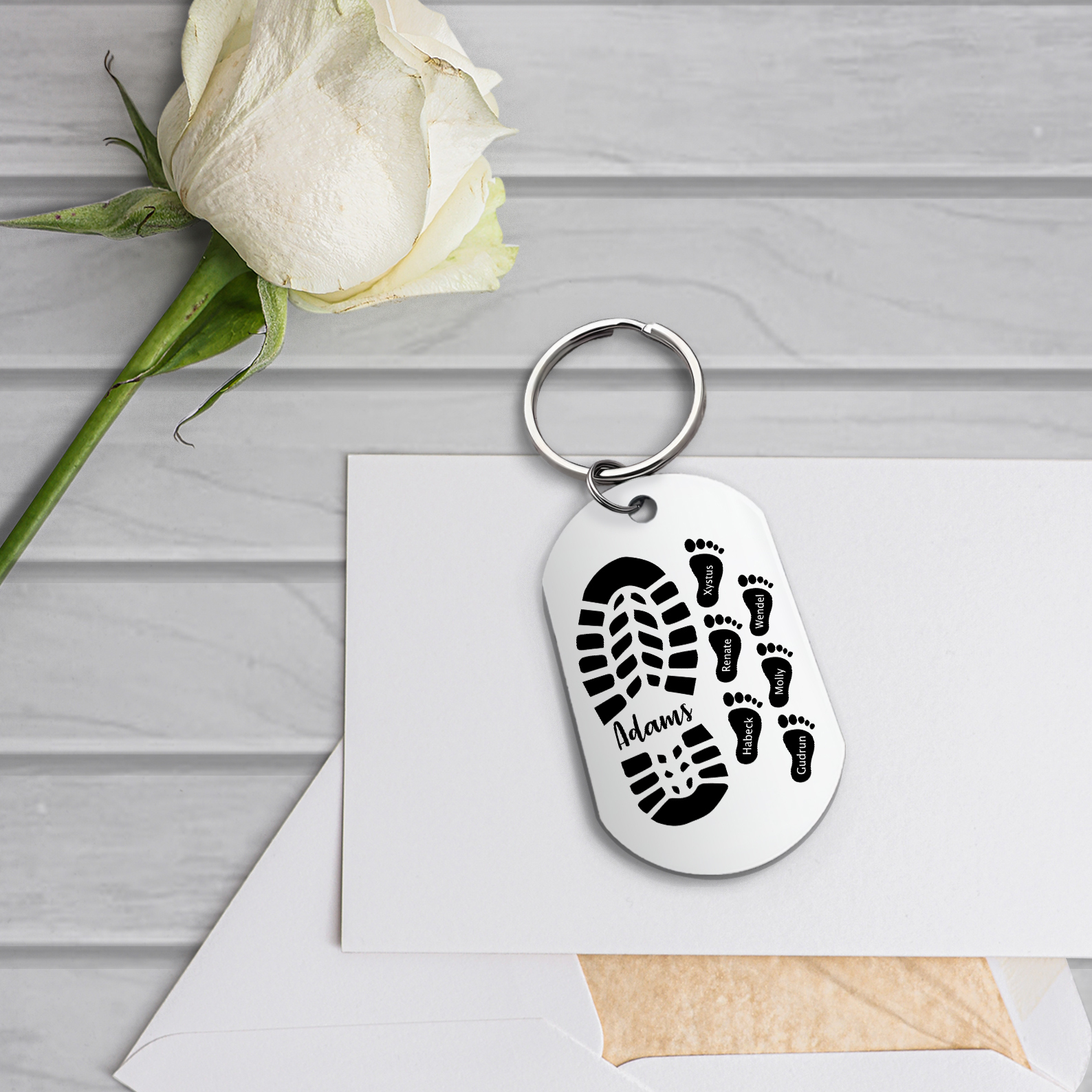 Personalised 7 Names Keychain Custom Dad Shoe Baby Foot Keychain Father's Day Gifts-Jessemade AU