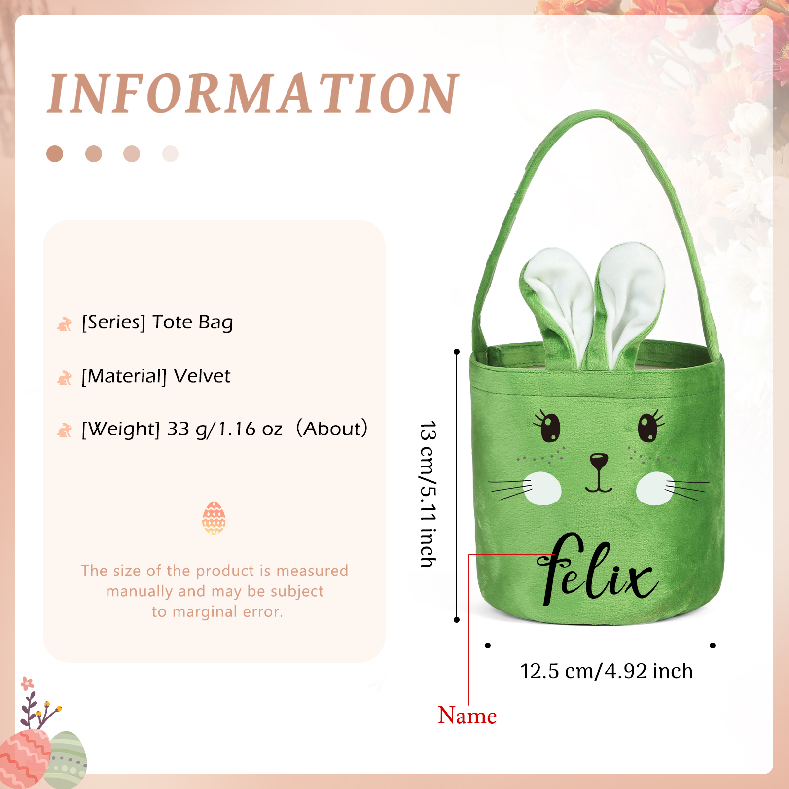Personalised Bunny Tote Bag Custom Name Bucket Bag Bunny Basket Easter Gifts-Jessemade AU