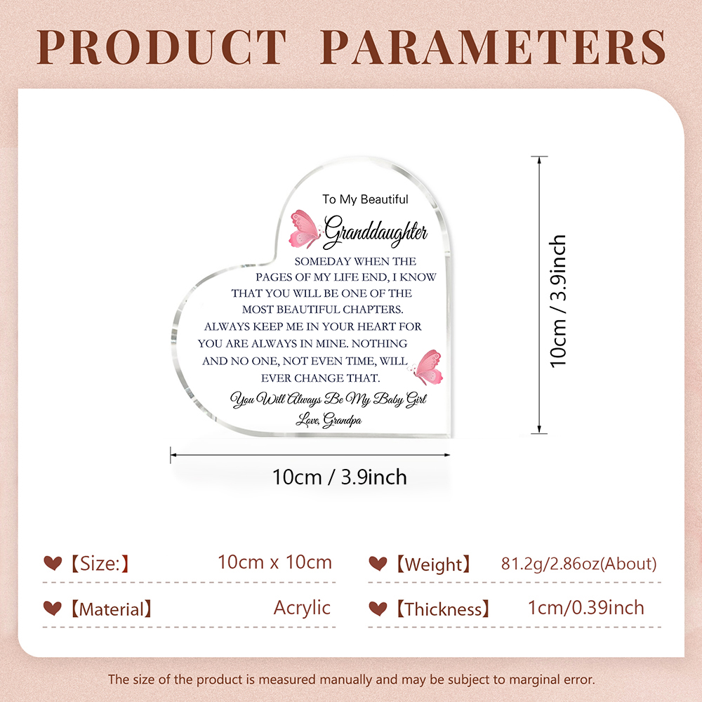 To My Granddaughter Acrylic Heart Keepsake To My Grandson Heart Ornament - You Will Always Be My Baby Girl/Boy-Jessemade AU