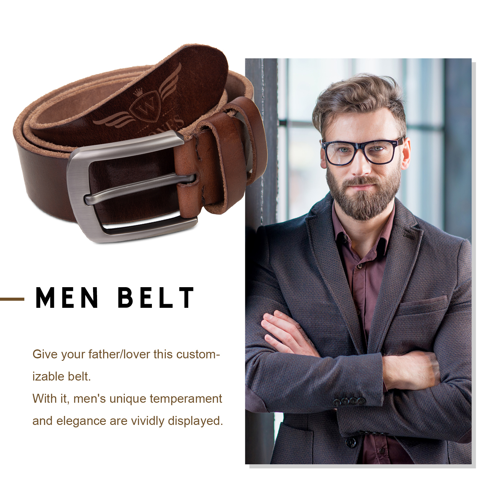 Customised Genuine Leather Belt Engraved Names Men's Belt for Him-Jessemade AU