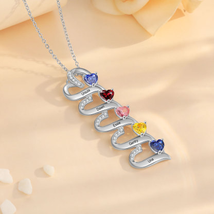 Personalised Heart Pendant Necklace Custom 5 Birthstones & 5 Names Necklace Gifts for Her-Jessemade AU